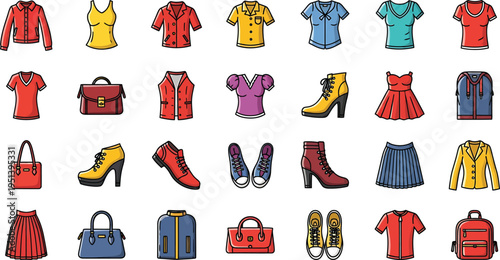 Colorful Fashion Icons of Clothing and Accessories