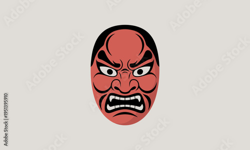 Free Download Angry Red Japanese Kabuki Demon Mask Illustration - GFXLoad