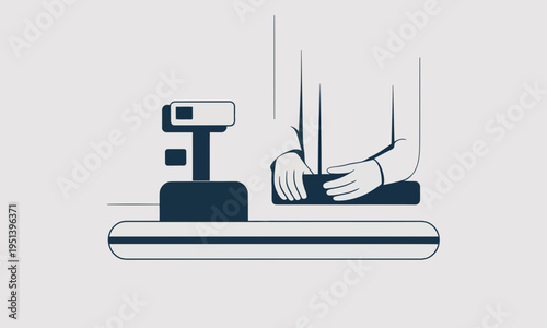 Minimalist Cashier at Supermarket Checkout Counter Illustration