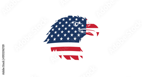 American eagle head silhouette with united states flag design on white