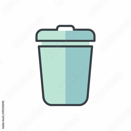 Simple graphic icon of a light blue-green trash can with a lid, symbolizing waste or deletion for digital interfaces.