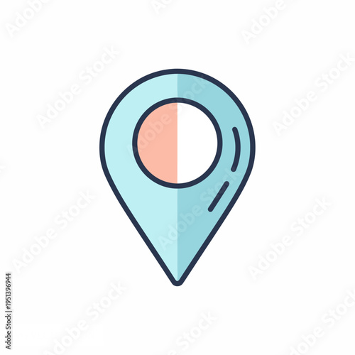 Free Download Stylized flat design illustration of a light blue location pin icon with a split orange and white circle inside, representing a map marker or GPS point. - GFXLoad