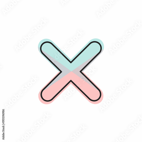 Stylized X mark icon with light blue and pink sections and a black outline, representing a close or multiply symbol.