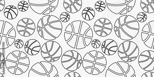 basketball seamless pattern illustration. basketball sport vector illustration. outlined style basketball pattern background