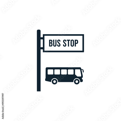 Black bus stop sign and bus.