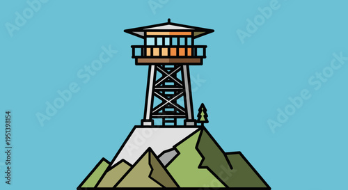 A tall observation tower on mountain.
