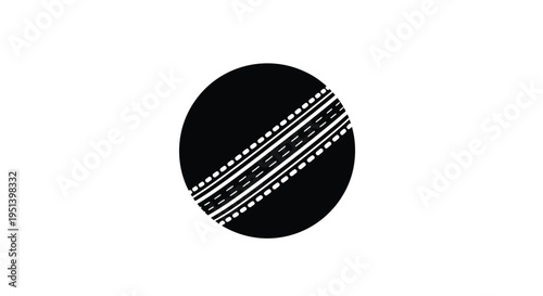 A black cricket ball with stitched seams shown as a dark silhouette