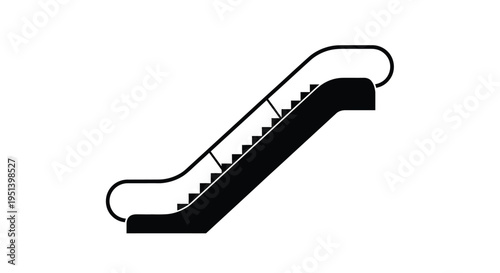 A black escalator depicted in a simple graphic silhouette