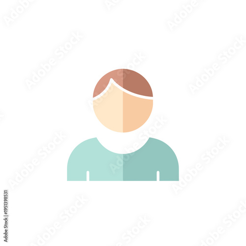 Flat design icon of a generic person with light brown hair, beige face, and light blue torso on a white background, representing a user profile.