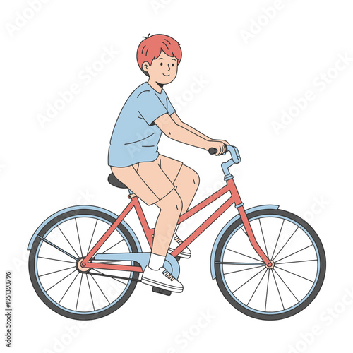 Boy Riding a Bicycle Vector Illustration