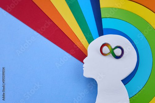 Child head silhouette, infinity symbol, neurodiversity concept