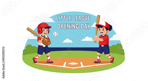 Cartoon Baseball Players on Opening Day Field. Vector Illustrations. EPS Editable