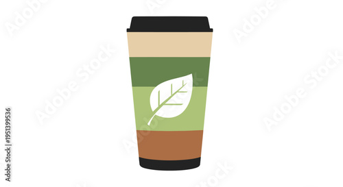 Eco Friendly Leaf Labeled Takeout Coffee Cup. Vector Illustrations. EPS Editable
