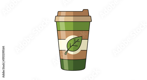 Eco Friendly To Go Coffee Cup With Leaf Design. Vector Illustrations. EPS Editable