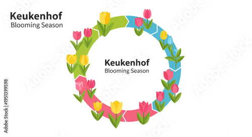 Floral circular wreath of blooming flowers as main subject. Vector Illustrations. EPS Editable