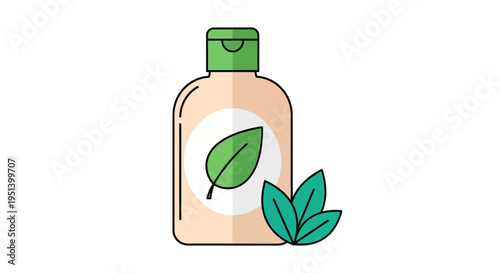 Natural Plant Based Lotion Bottle With Leaves. Vector Illustrations. EPS Editable