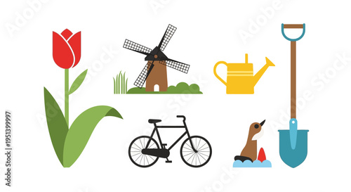 Vibrant red tulip flower bloom in garden. Vector Illustrations. EPS Editable