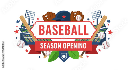 Baseball season opening with ball and bat. Vector Illustrations. EPS Editable
