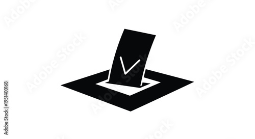 Black checkmark inside a ballot box a striking political silhouette