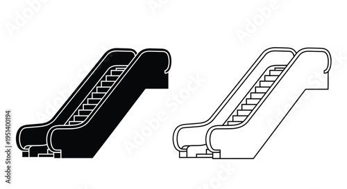 Two escalators one solid black and one outlined a stark silhouette