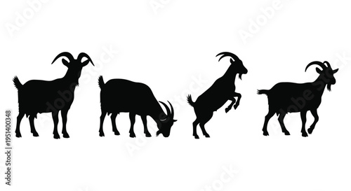 Four goats in various positions depicted as a striking silhouette