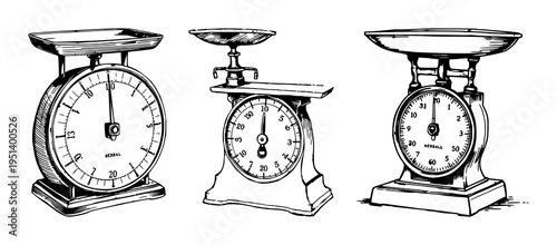 Apothecary scale set with vintage ink sketch of intricate mechanical textures featuring antique, medical, herbal with detailed illustration and historical