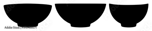 Kintsugi bowl set with solid black silhouette of traditional Japanese craft featuring cracks, minimalist pottery design with line art and isolated white background