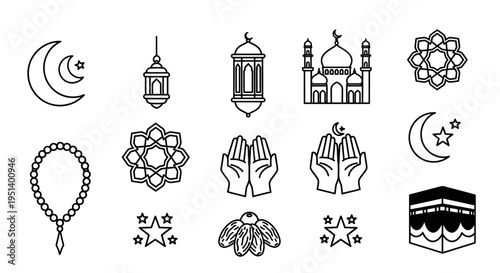 Islamic Culture and Ramadan Symbols A Collection of Line Icons