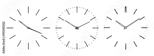Clock face set with clean white background and vector clock hands featuring timepiece, gauge, horology with illustration and design