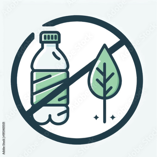 Prohibition Sign with Plastic Bottle and Leaf.