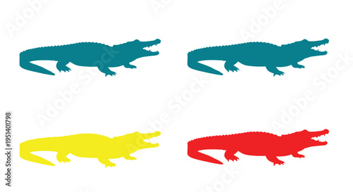 Colorful crocodile silhouettes arranged in a grid pattern silhouette