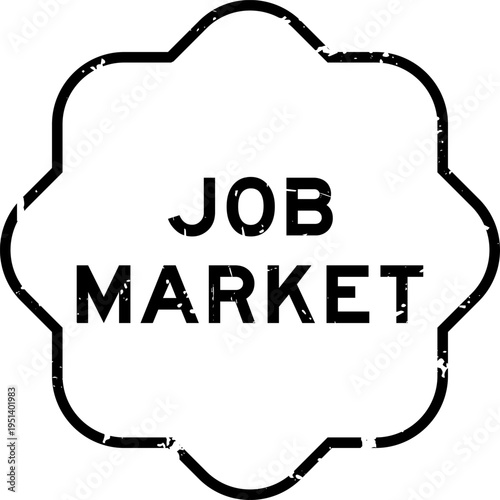 Grunge black job market word square seal stamp on white background