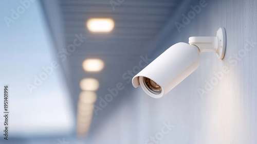 A surveillance camera is installed indoors under the ceiling.
