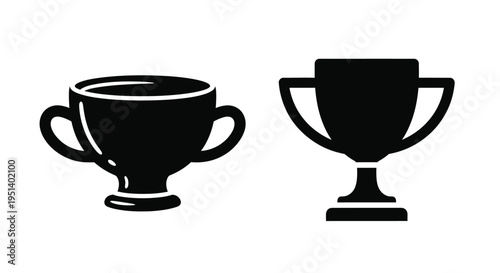 Two black trophies a cup and a goblet shown in silhouette