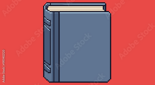 A blue hardcover book with pages.