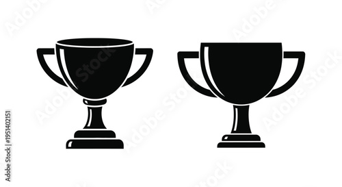 Two black trophy silhouettes stand prominently against a white background silhouette
