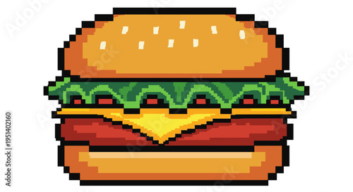 Pixel art cheeseburger with lettuce.