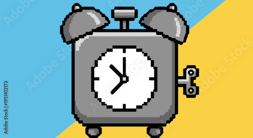 Pixel art gray alarm clock.