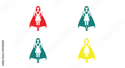 Four colorful superheroines in dynamic poses a striking silhouette