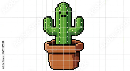 Pixel art cactus in pot.