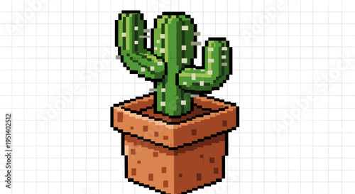 Green cactus in brown pot.