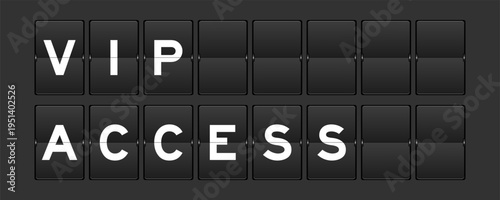 Black color analog flip board with word VIP access on gray background