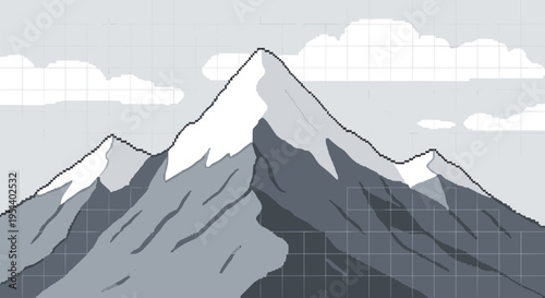 Snowy mountain peak landscape view.