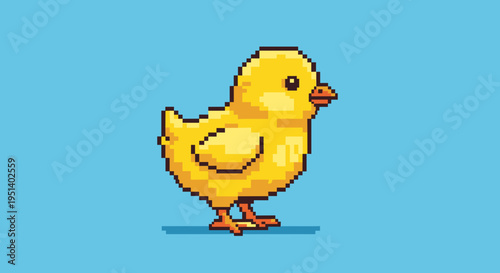 Yellow pixel art chick standing alone.