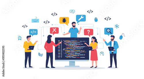 Team of Developers Working on Coding Project.