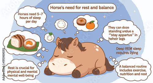 Cartoon Horse Sleeping with Thought Bubbles.