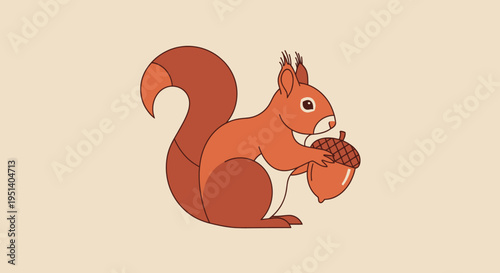 Cute Squirrel Holding Acorn, Autumn Illustration