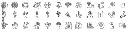 Flowers icon vector set. Flower delivery Illustration sign collection. Flower shop symbol. Garden logo.