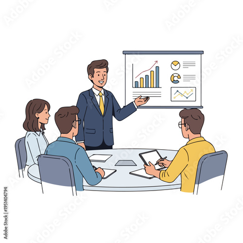 Businessman presenting data to colleagues in meeting 1.