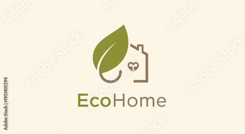 Eco Home Logo with Leaf and House Silhouette